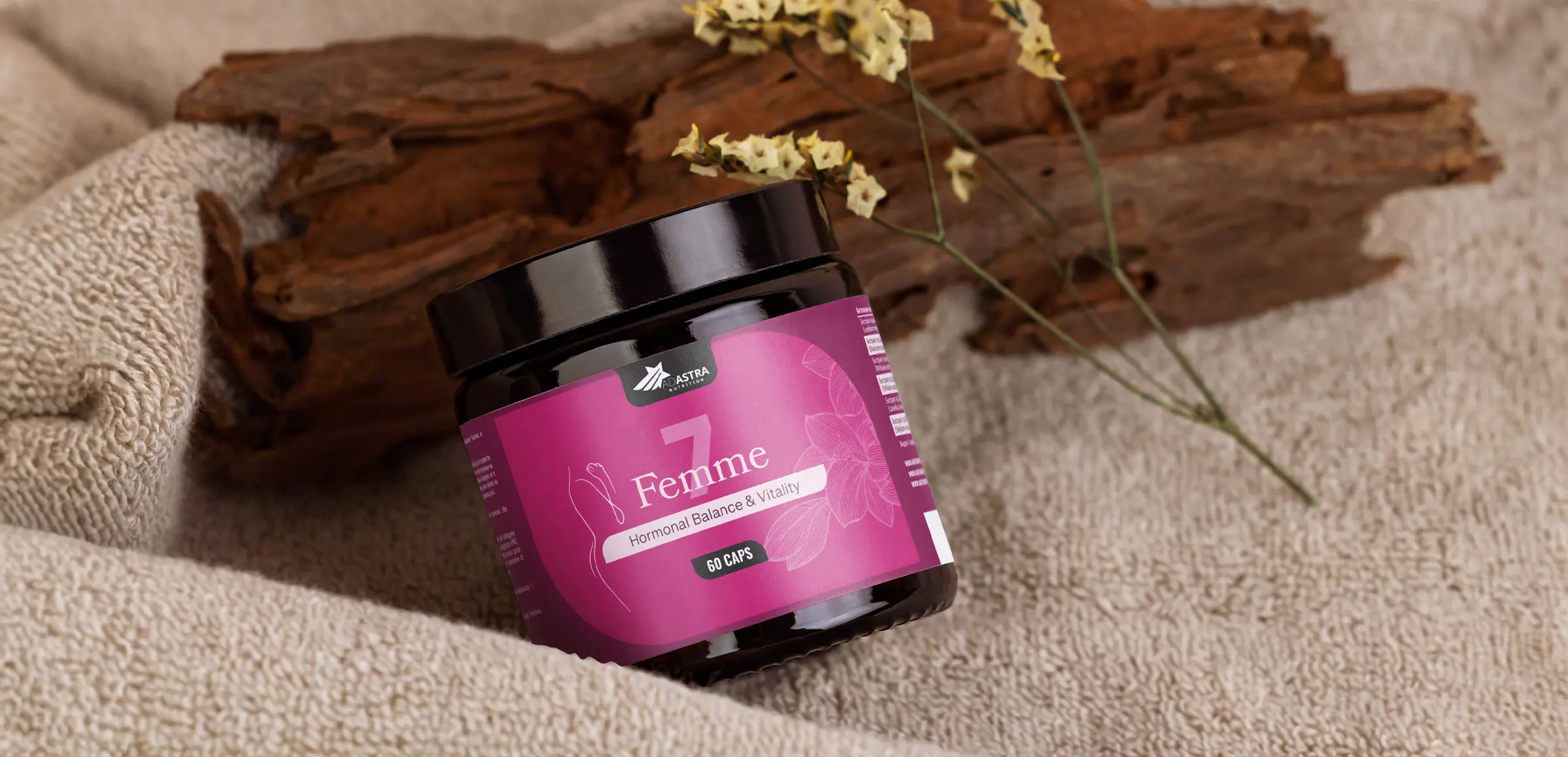 Packaging Label for Femme 7 in a jar, realistic mockup