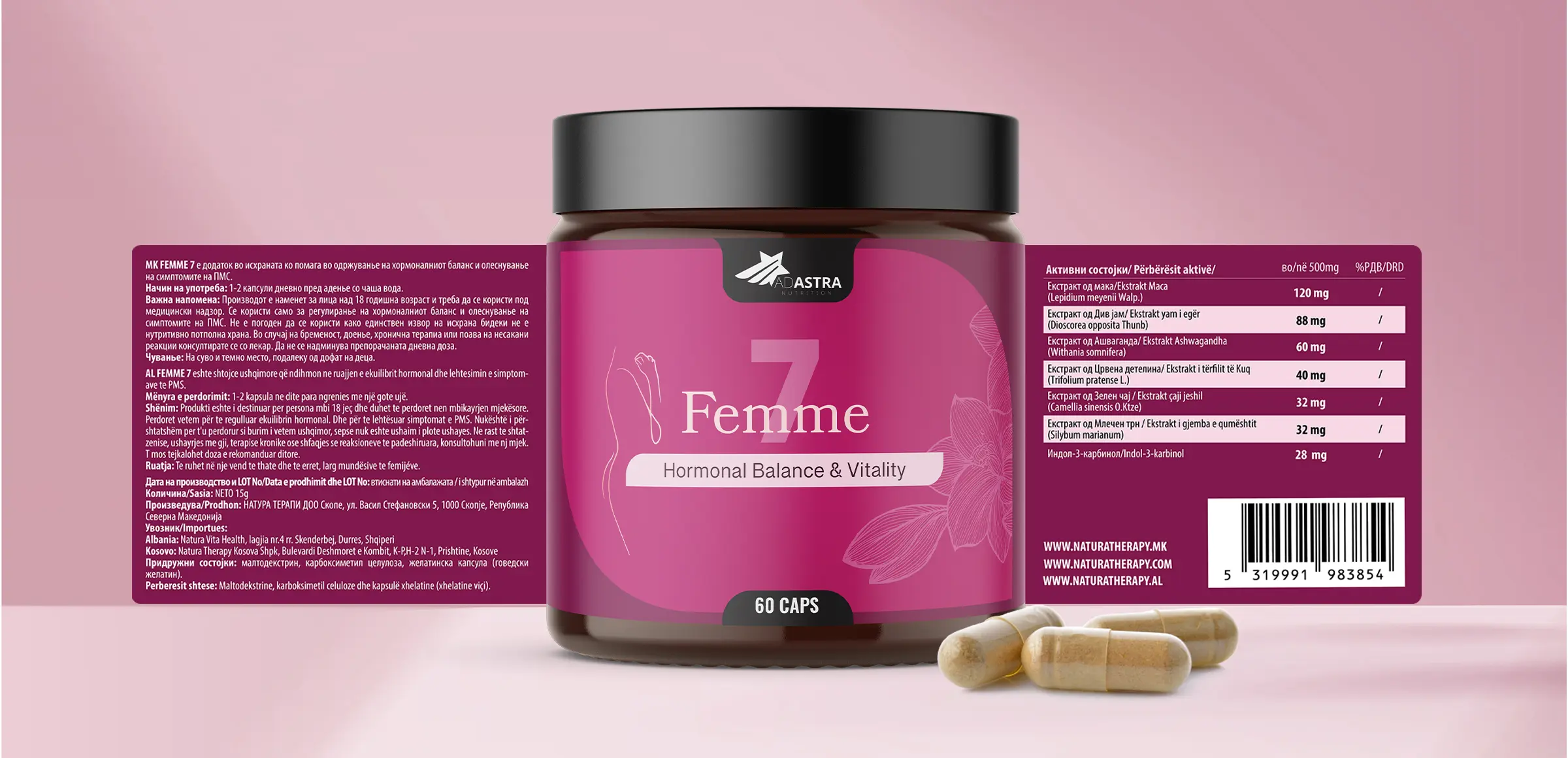 Packaging Label for Femme 7 in a jar, revealing the entire label